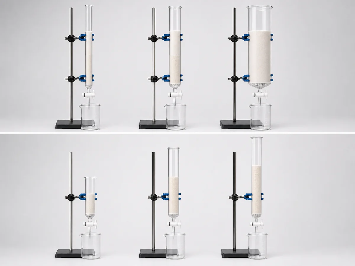 Chromatography columns compared by inner diameter length and packed bed volume