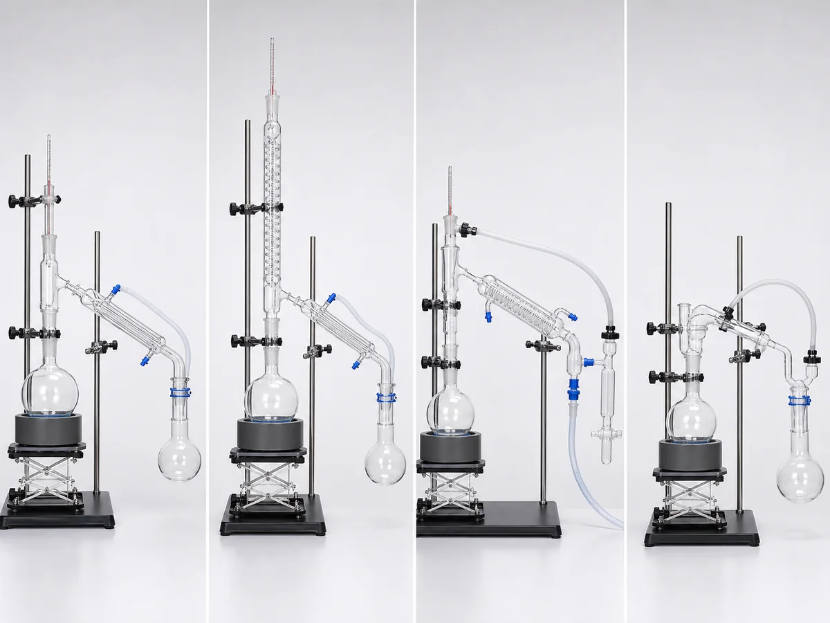 Simple fractional vacuum and short-path distillation apparatus compared side by side