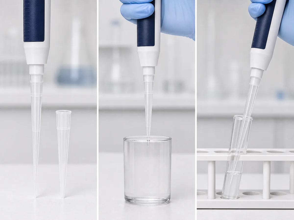 Pipette tip fit shallow immersion and controlled dispensing technique